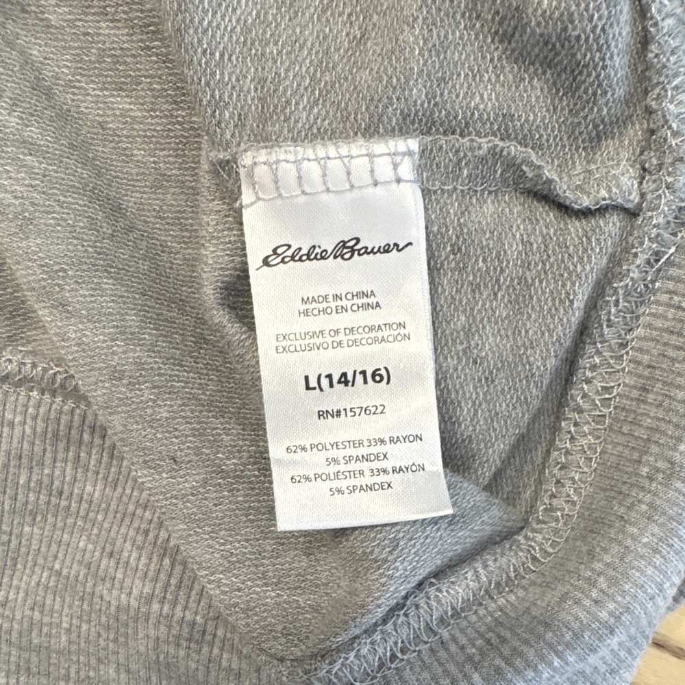 Eddie Bauer Unisex Kids Gray Pullover Hoodie 14-16 Kangaroo Pocket Blend - Picture 5 of 7